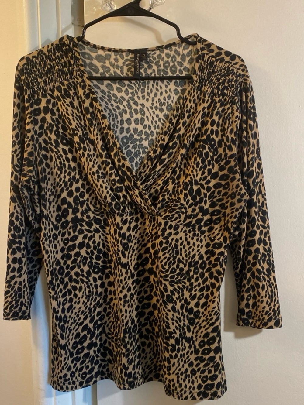 Susan Lawrence Leopard Print V-Neck Top - Tan & Black